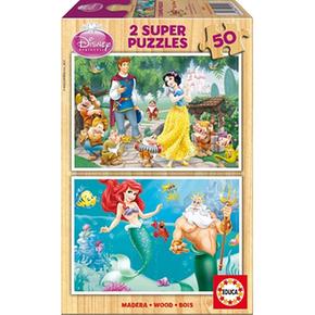 Educa Borrás – Puzzles 2×50 Madera Blancanieves Y Ariel